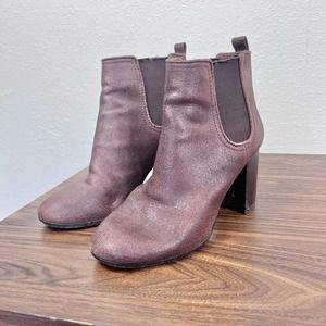 Tory Burch Women's Chocolate Brown Leather Block Stacked 3" Heel Booties Size 6